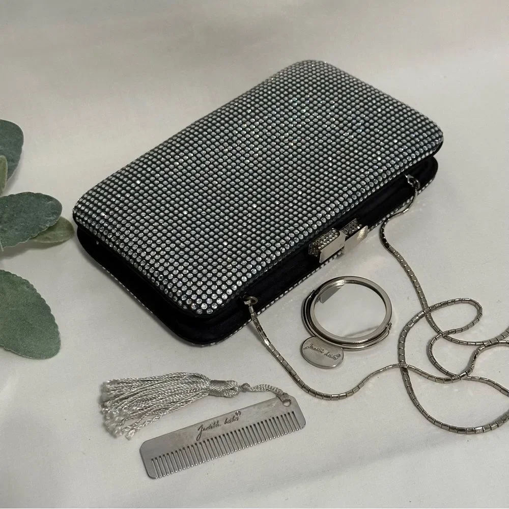 Judith Leiber Swarovski Crystal Evening Bag Clutch with Chain Mirror Comb Glam - Picture 3 of 16